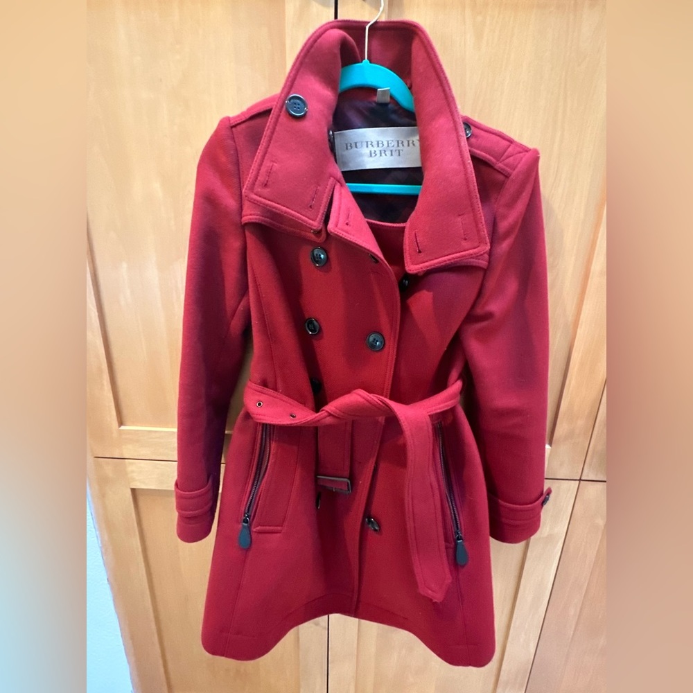 Burberry Brit Funnel Neck Wool Cashmere Twill Trench Coat - Picture 3 of 7